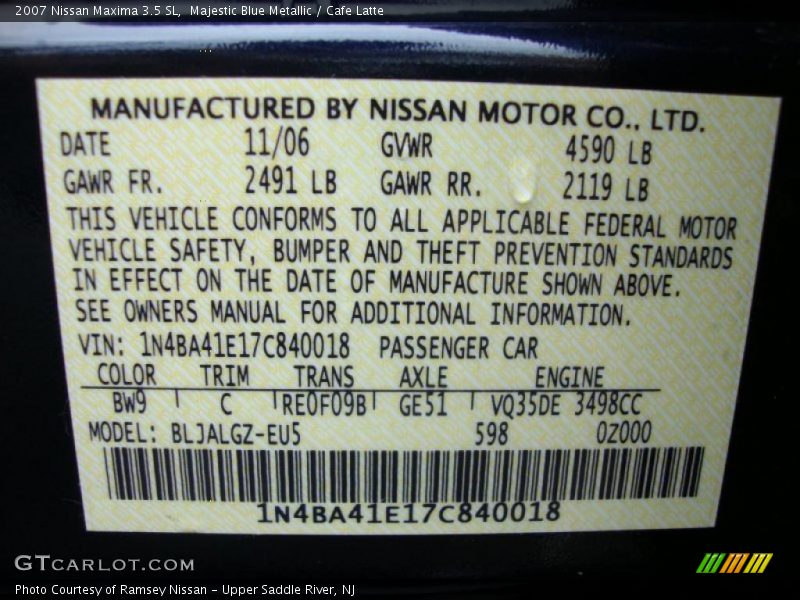 Majestic Blue Metallic / Cafe Latte 2007 Nissan Maxima 3.5 SL