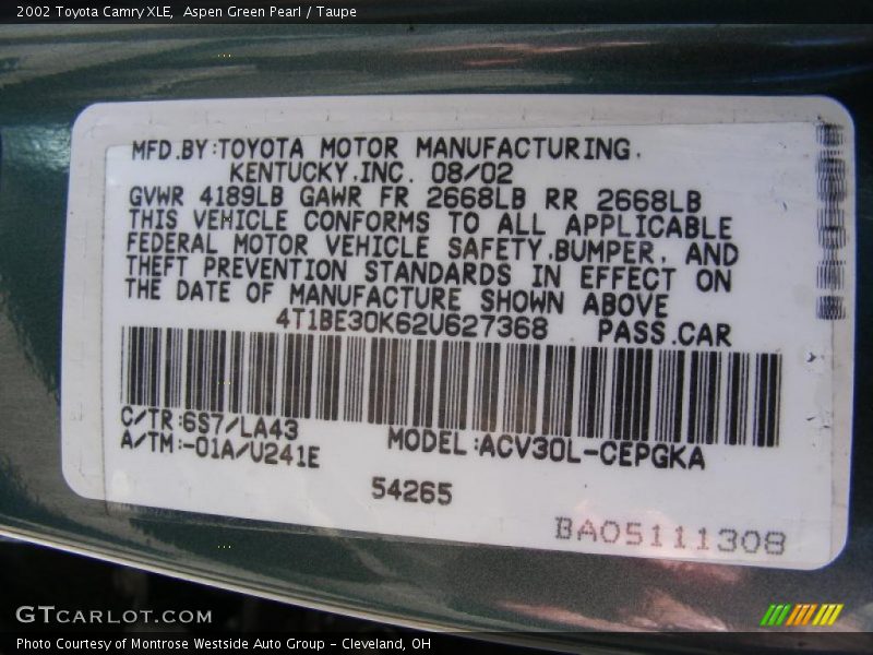 Aspen Green Pearl / Taupe 2002 Toyota Camry XLE