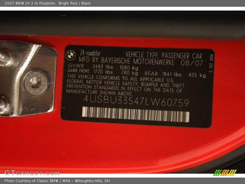 Bright Red / Black 2007 BMW Z4 3.0i Roadster