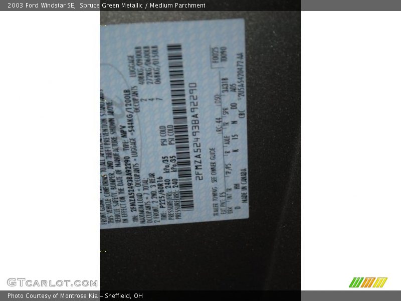 Spruce Green Metallic / Medium Parchment 2003 Ford Windstar SE