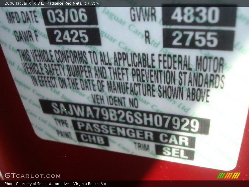 Radiance Red Metallic / Ivory 2006 Jaguar XJ XJ8 L