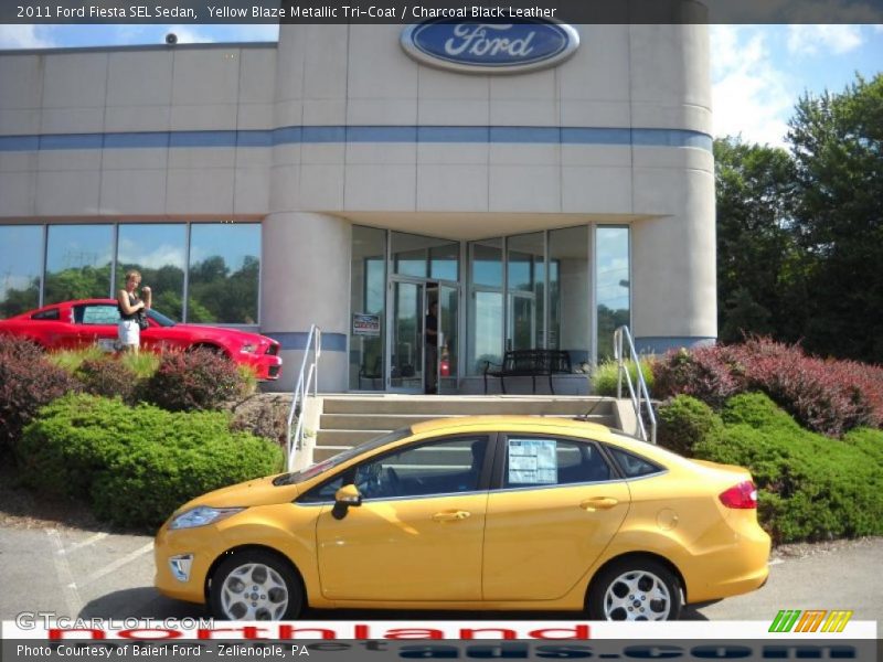 Yellow Blaze Metallic Tri-Coat / Charcoal Black Leather 2011 Ford Fiesta SEL Sedan