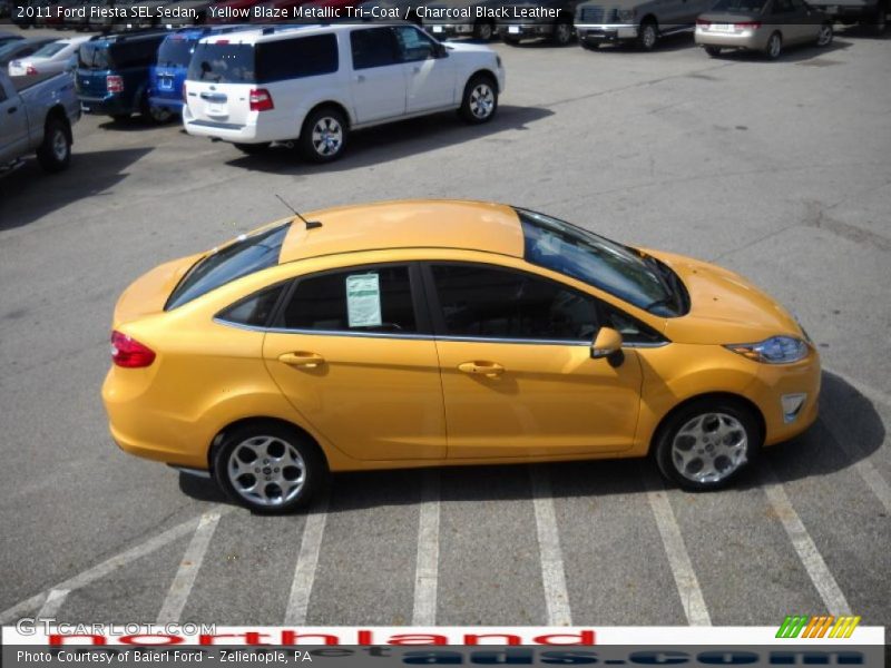 Yellow Blaze Metallic Tri-Coat / Charcoal Black Leather 2011 Ford Fiesta SEL Sedan