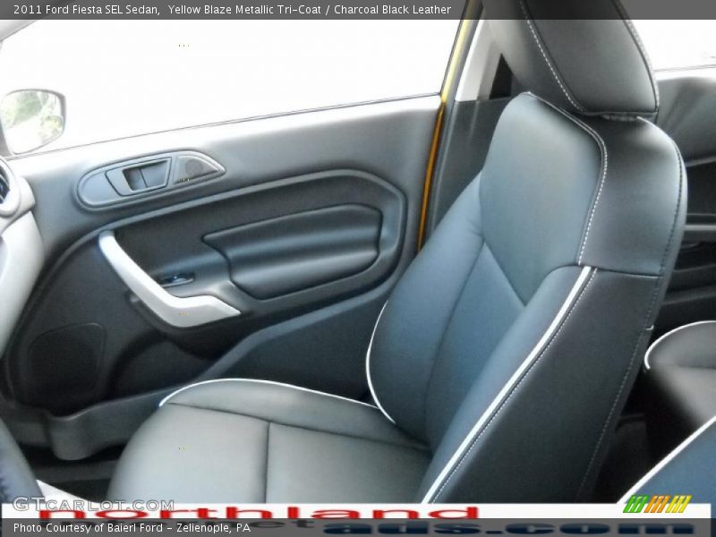 Yellow Blaze Metallic Tri-Coat / Charcoal Black Leather 2011 Ford Fiesta SEL Sedan