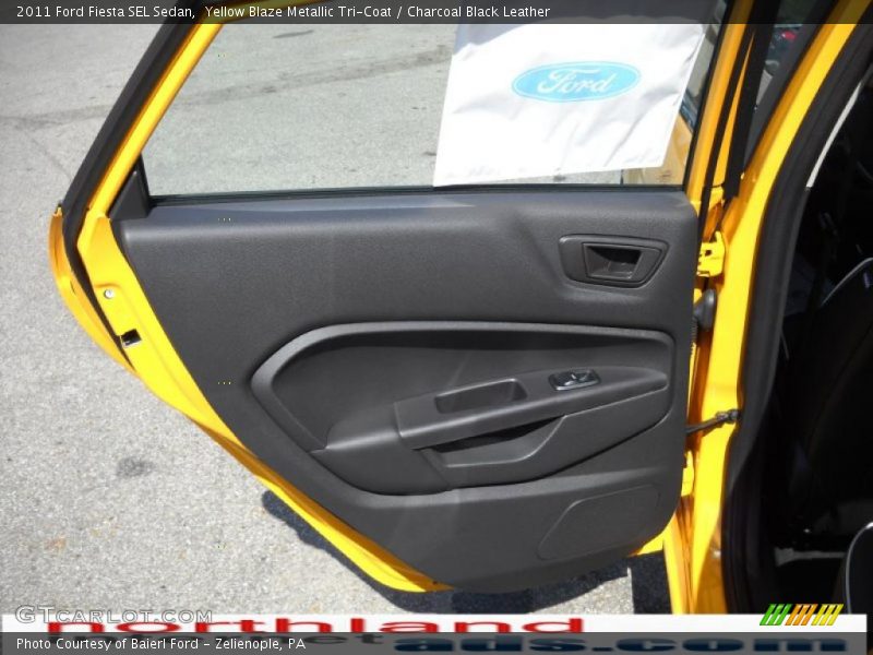 Yellow Blaze Metallic Tri-Coat / Charcoal Black Leather 2011 Ford Fiesta SEL Sedan