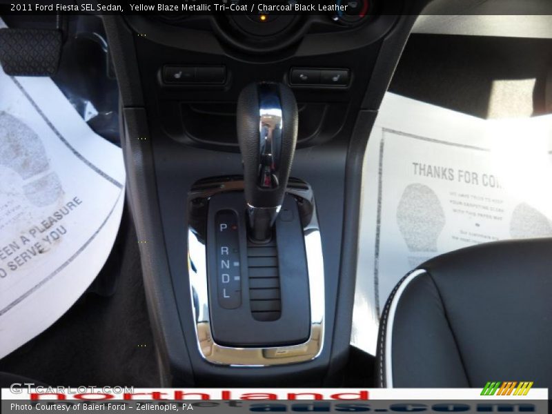 Yellow Blaze Metallic Tri-Coat / Charcoal Black Leather 2011 Ford Fiesta SEL Sedan