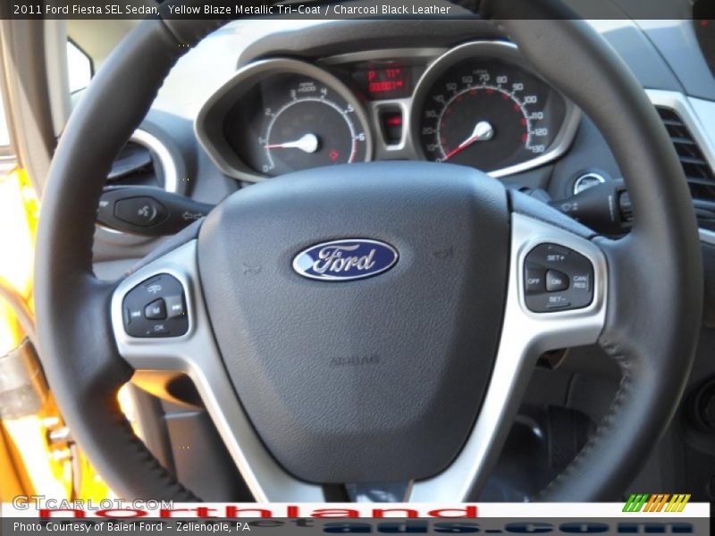 Yellow Blaze Metallic Tri-Coat / Charcoal Black Leather 2011 Ford Fiesta SEL Sedan