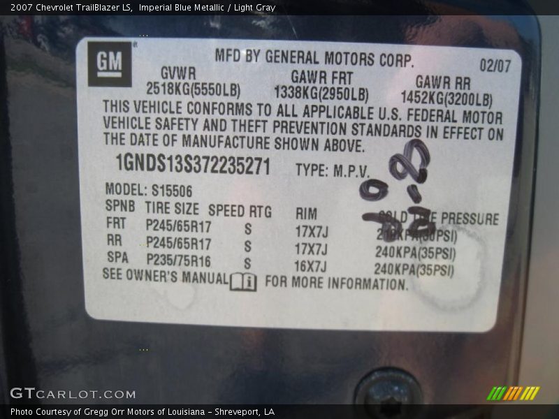 Imperial Blue Metallic / Light Gray 2007 Chevrolet TrailBlazer LS