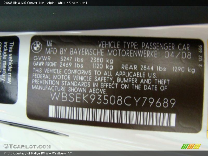 Alpine White / Silverstone II 2008 BMW M6 Convertible