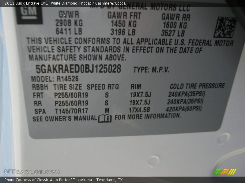 White Diamond Tricoat / Cashmere/Cocoa 2011 Buick Enclave CXL