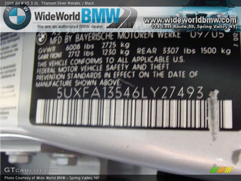 Titanium Silver Metallic / Black 2006 BMW X5 3.0i