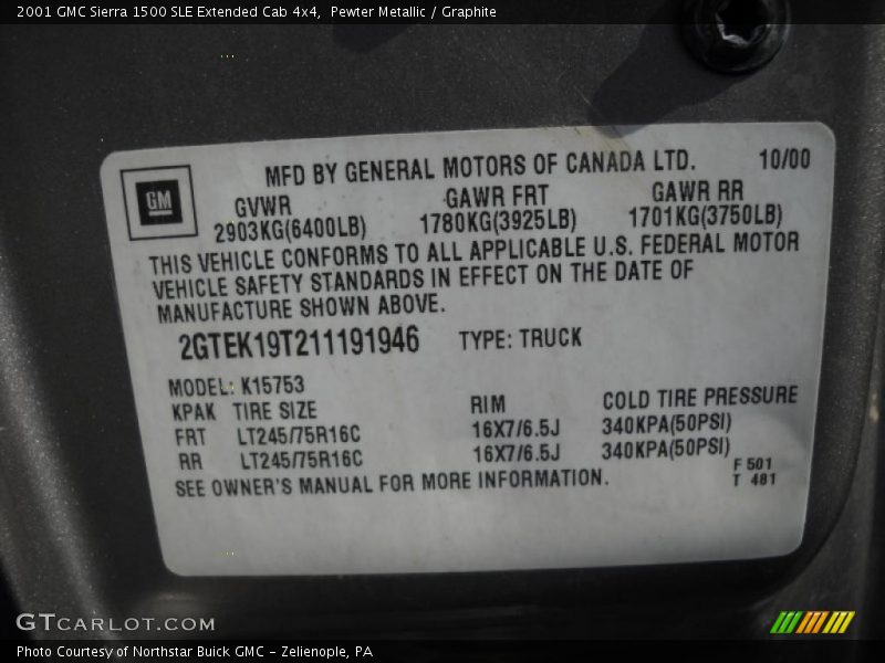 Pewter Metallic / Graphite 2001 GMC Sierra 1500 SLE Extended Cab 4x4