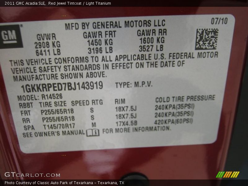 Red Jewel Tintcoat / Light Titanium 2011 GMC Acadia SLE
