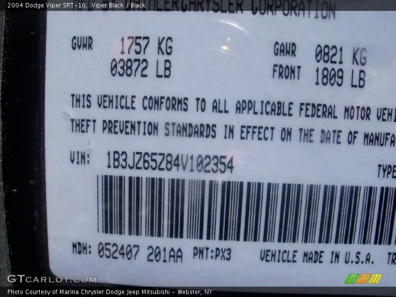 Viper Black / Black 2004 Dodge Viper SRT-10