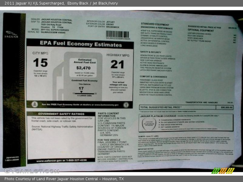 Ebony Black / Jet Black/Ivory 2011 Jaguar XJ XJL Supercharged