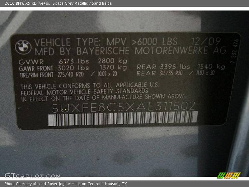 Space Grey Metallic / Sand Beige 2010 BMW X5 xDrive48i