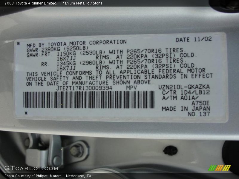 Titanium Metallic / Stone 2003 Toyota 4Runner Limited