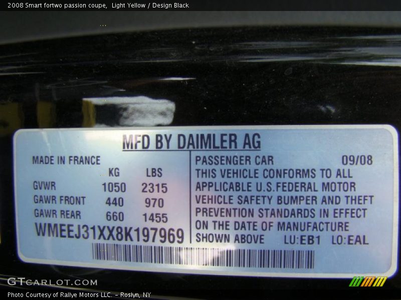 Light Yellow / Design Black 2008 Smart fortwo passion coupe