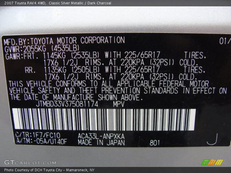 Classic Silver Metallic / Dark Charcoal 2007 Toyota RAV4 4WD