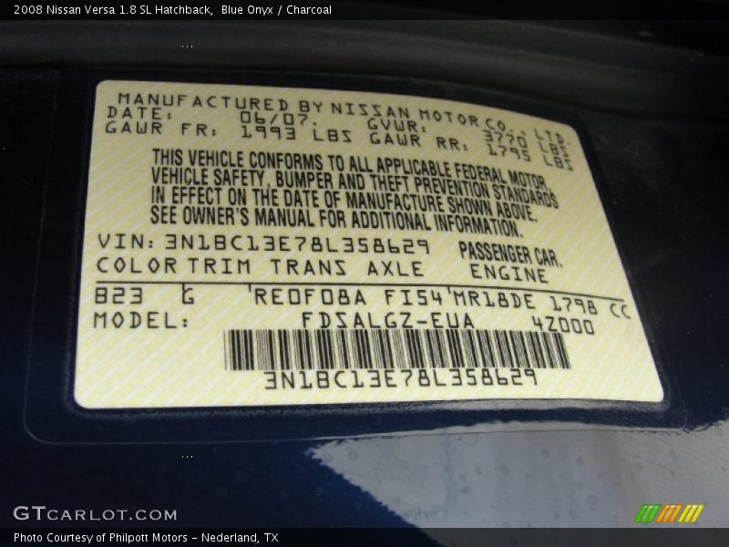Blue Onyx / Charcoal 2008 Nissan Versa 1.8 SL Hatchback