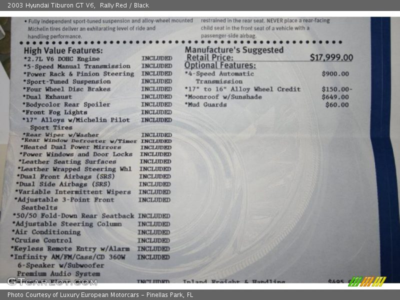 Rally Red / Black 2003 Hyundai Tiburon GT V6