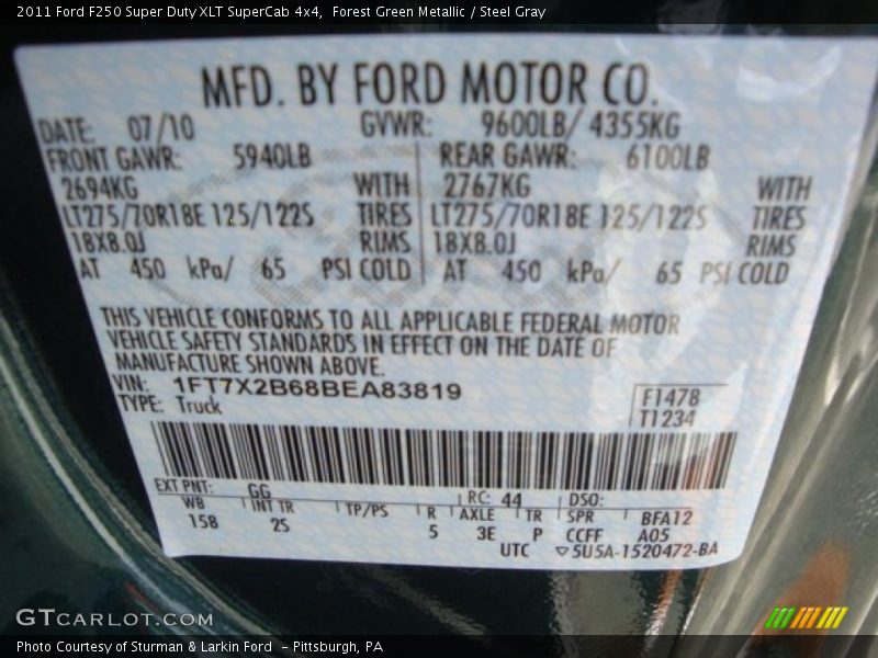 Forest Green Metallic / Steel Gray 2011 Ford F250 Super Duty XLT SuperCab 4x4