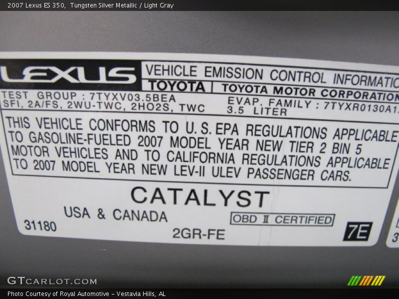 Tungsten Silver Metallic / Light Gray 2007 Lexus ES 350