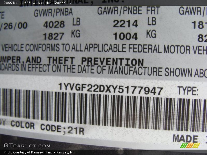 Moonlight Gray / Gray 2000 Mazda 626 LX