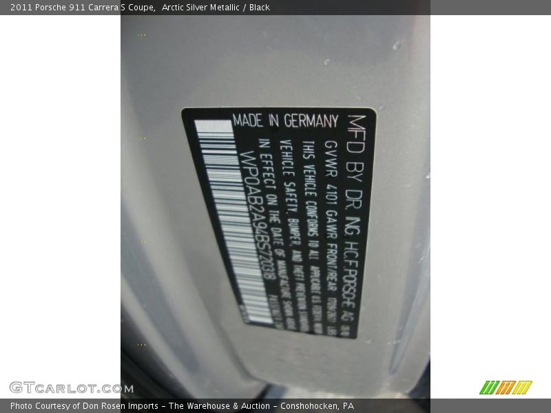 Arctic Silver Metallic / Black 2011 Porsche 911 Carrera S Coupe