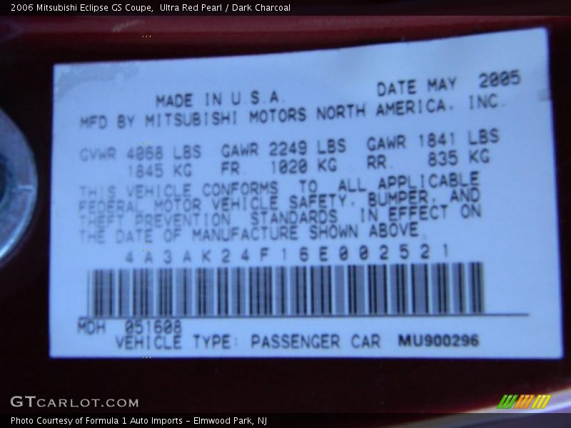 Ultra Red Pearl / Dark Charcoal 2006 Mitsubishi Eclipse GS Coupe