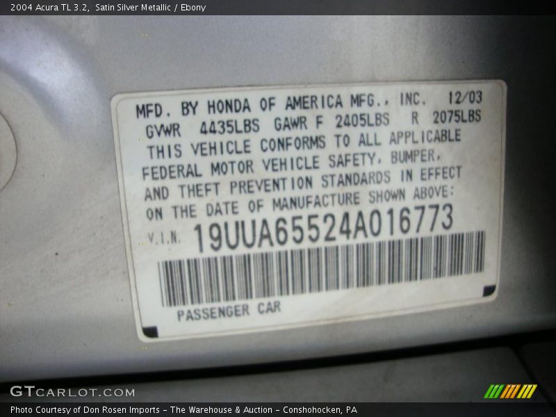 Satin Silver Metallic / Ebony 2004 Acura TL 3.2