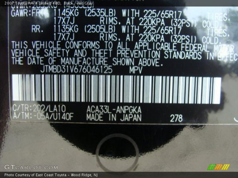 Black / Ash Gray 2007 Toyota RAV4 Limited 4WD