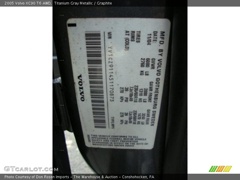 Titanium Gray Metallic / Graphite 2005 Volvo XC90 T6 AWD