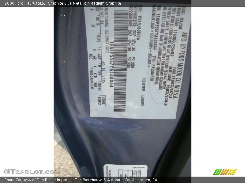 Graphite Blue Metallic / Medium Graphite 2000 Ford Taurus SES