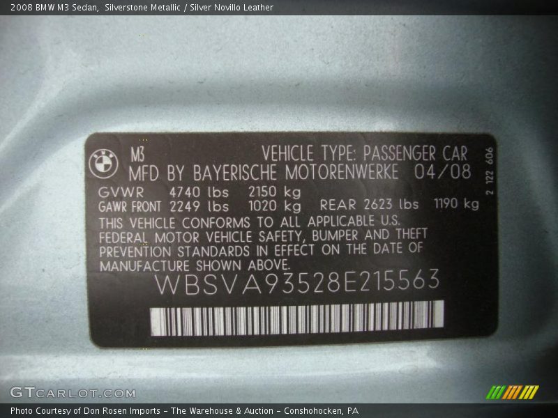 Silverstone Metallic / Silver Novillo Leather 2008 BMW M3 Sedan