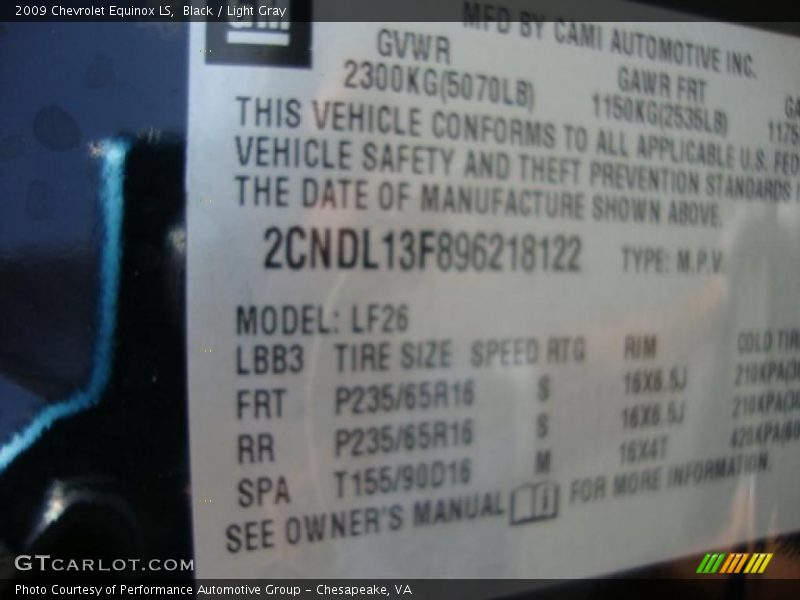 Black / Light Gray 2009 Chevrolet Equinox LS