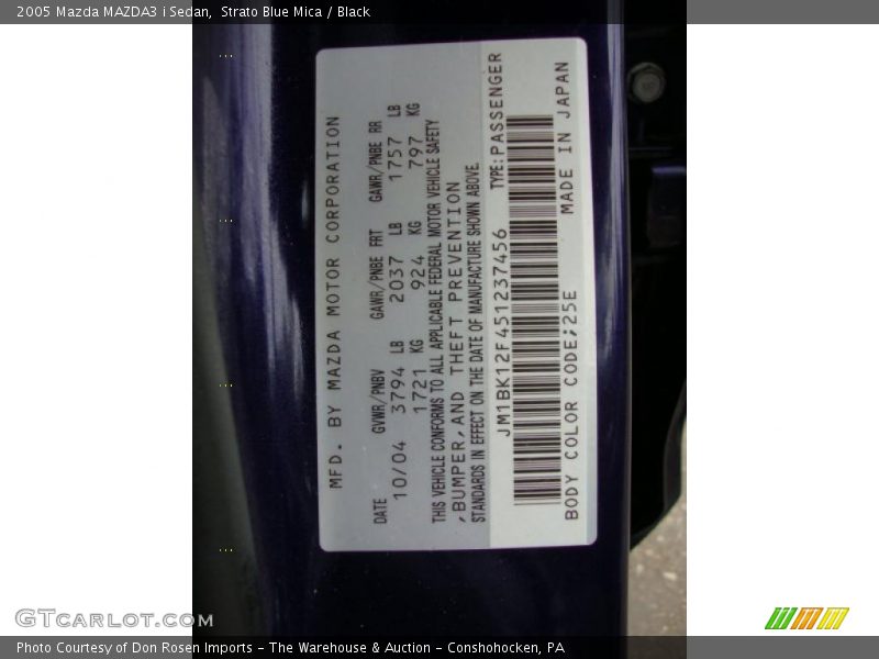 Strato Blue Mica / Black 2005 Mazda MAZDA3 i Sedan