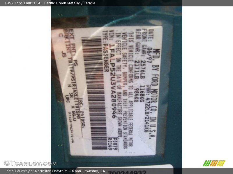 Pacific Green Metallic / Saddle 1997 Ford Taurus GL