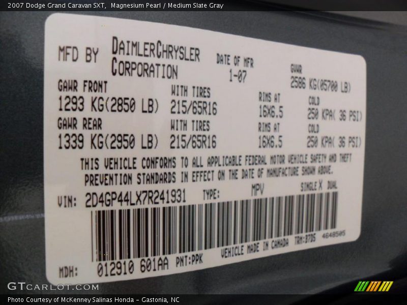 Magnesium Pearl / Medium Slate Gray 2007 Dodge Grand Caravan SXT