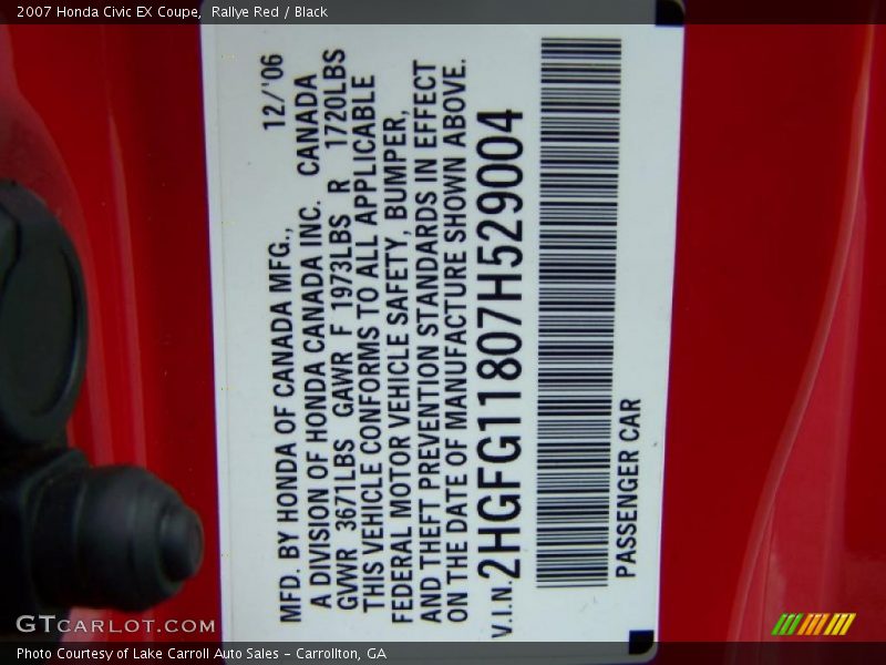 Rallye Red / Black 2007 Honda Civic EX Coupe