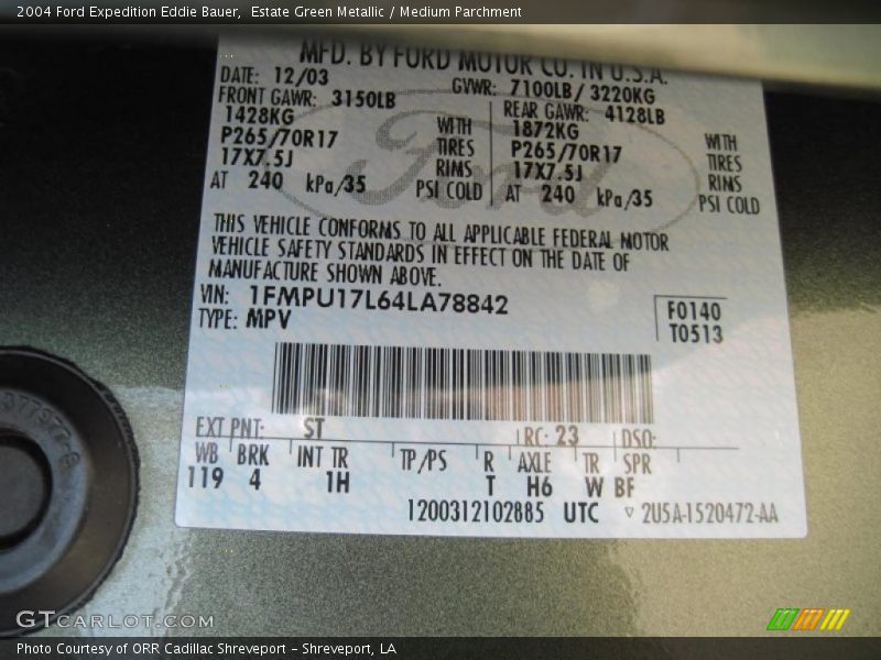 Estate Green Metallic / Medium Parchment 2004 Ford Expedition Eddie Bauer