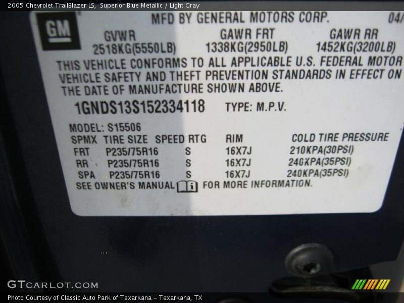 Superior Blue Metallic / Light Gray 2005 Chevrolet TrailBlazer LS