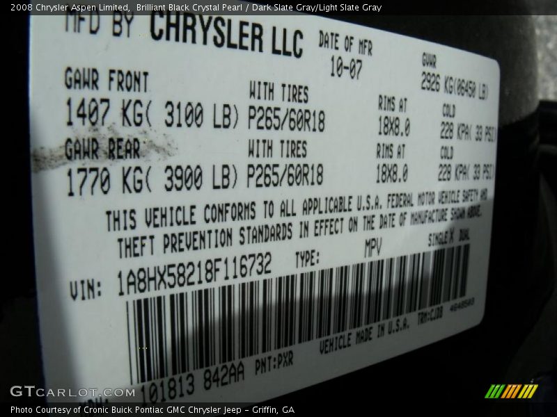Brilliant Black Crystal Pearl / Dark Slate Gray/Light Slate Gray 2008 Chrysler Aspen Limited