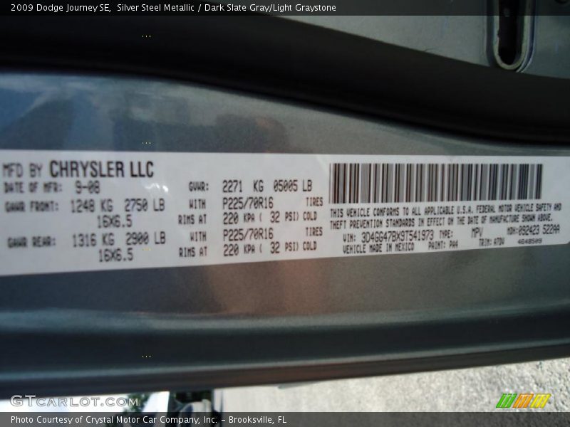 Silver Steel Metallic / Dark Slate Gray/Light Graystone 2009 Dodge Journey SE