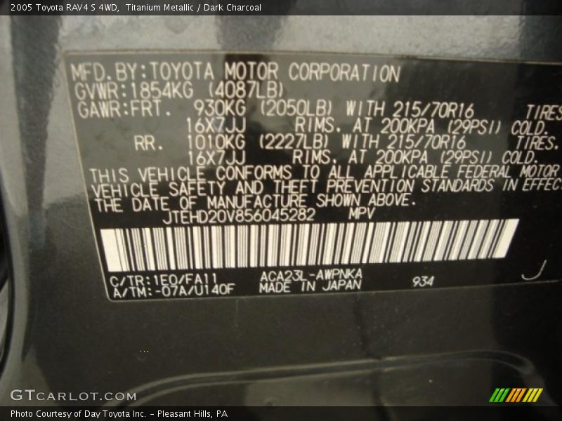 Titanium Metallic / Dark Charcoal 2005 Toyota RAV4 S 4WD