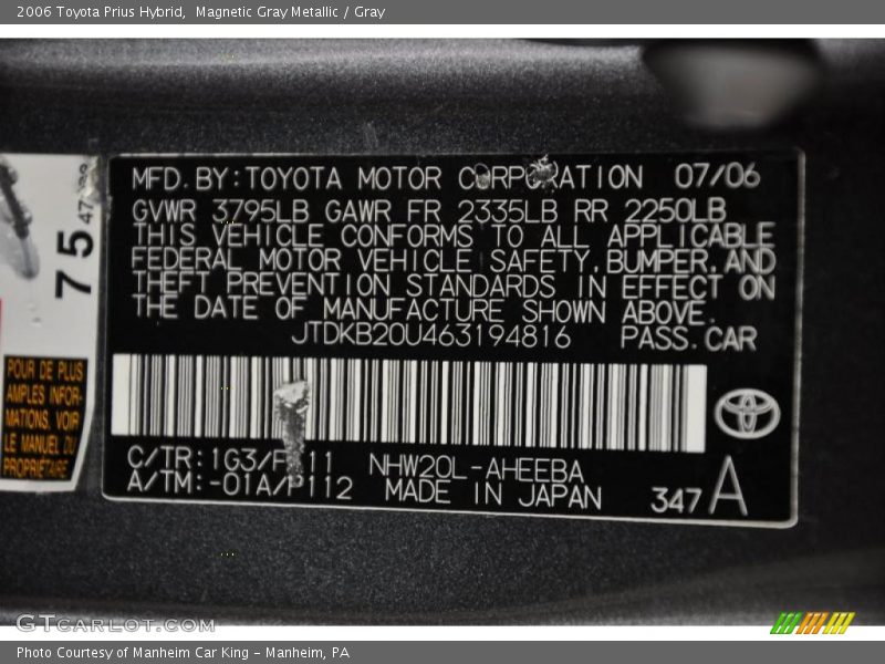 Magnetic Gray Metallic / Gray 2006 Toyota Prius Hybrid
