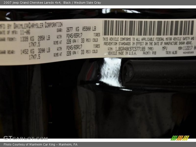 Black / Medium Slate Gray 2007 Jeep Grand Cherokee Laredo 4x4