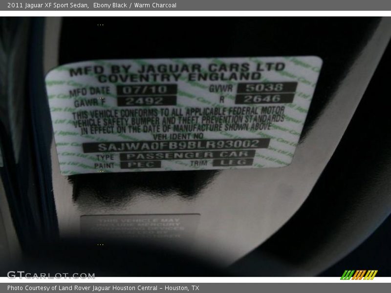 Ebony Black / Warm Charcoal 2011 Jaguar XF Sport Sedan