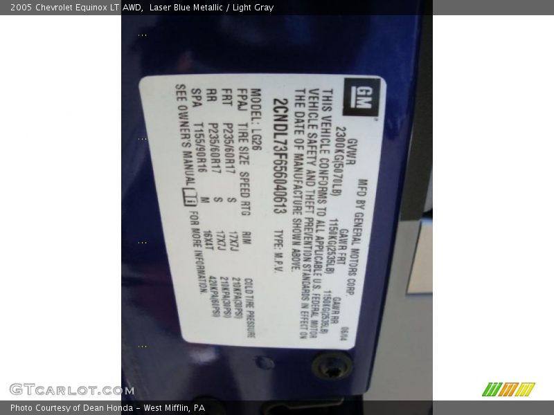 Laser Blue Metallic / Light Gray 2005 Chevrolet Equinox LT AWD