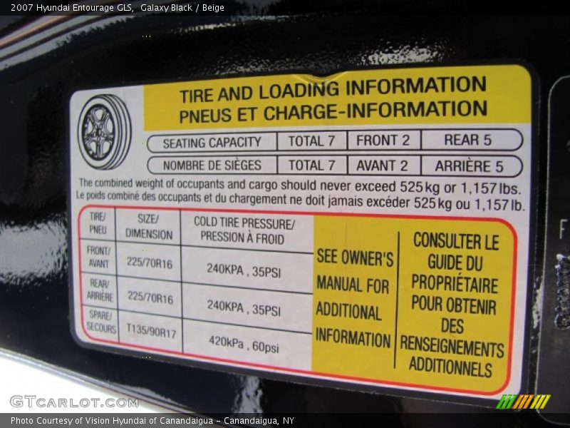 Galaxy Black / Beige 2007 Hyundai Entourage GLS